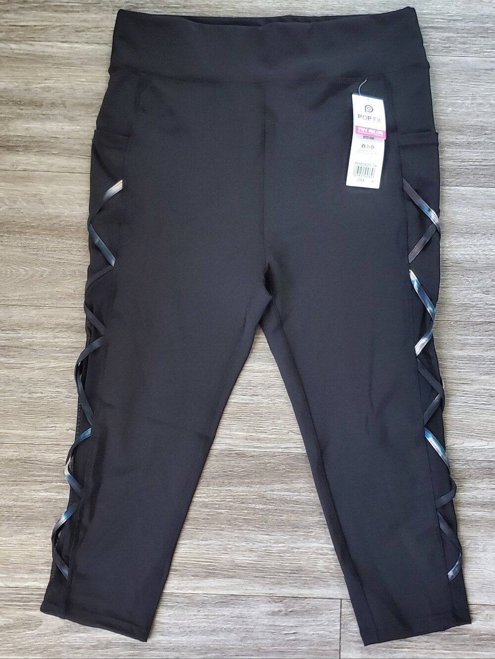 NWT POP Fit "Dial Up" Black Mesh Detail High-Waist Leggings with Pockets 2XL - Picture 6 of 8